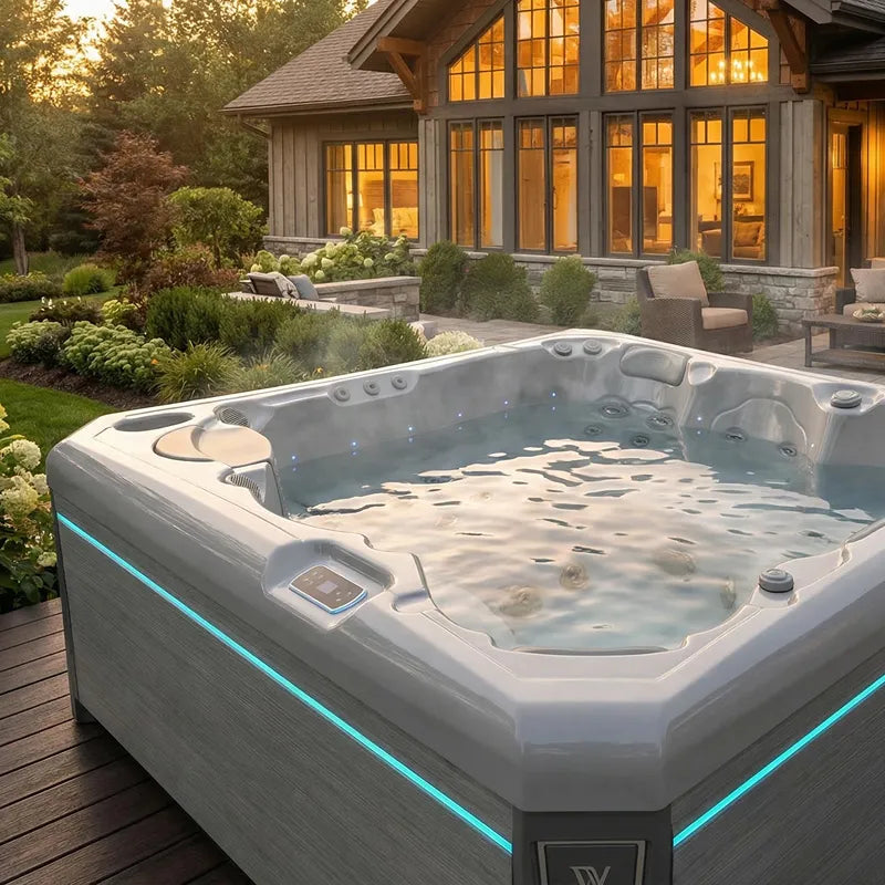 Whirlpool 6 Personen winterfest Outdoor Reluxis Malaga Life Wellis für den Garten kaufen viereckig Detailbild Lichtband Seiten