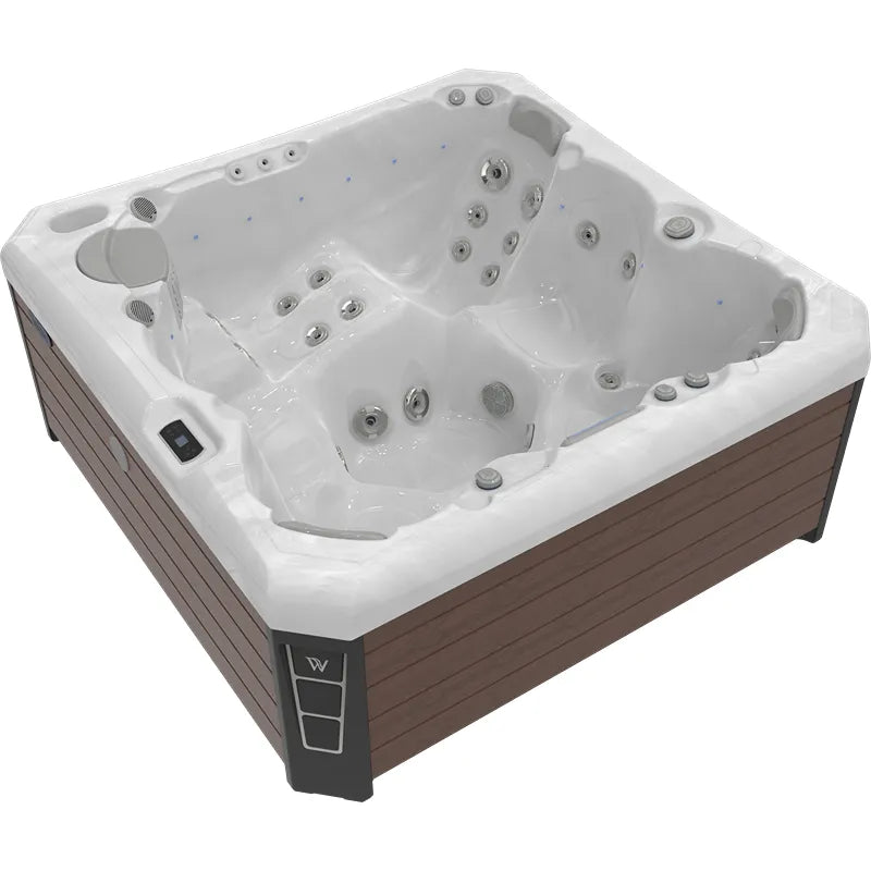 Whirlpool 6 Personen winterfest Outdoor Reluxis Malaga Life Wellis für den Garten kaufen viereckig Seitenverkleidung braun