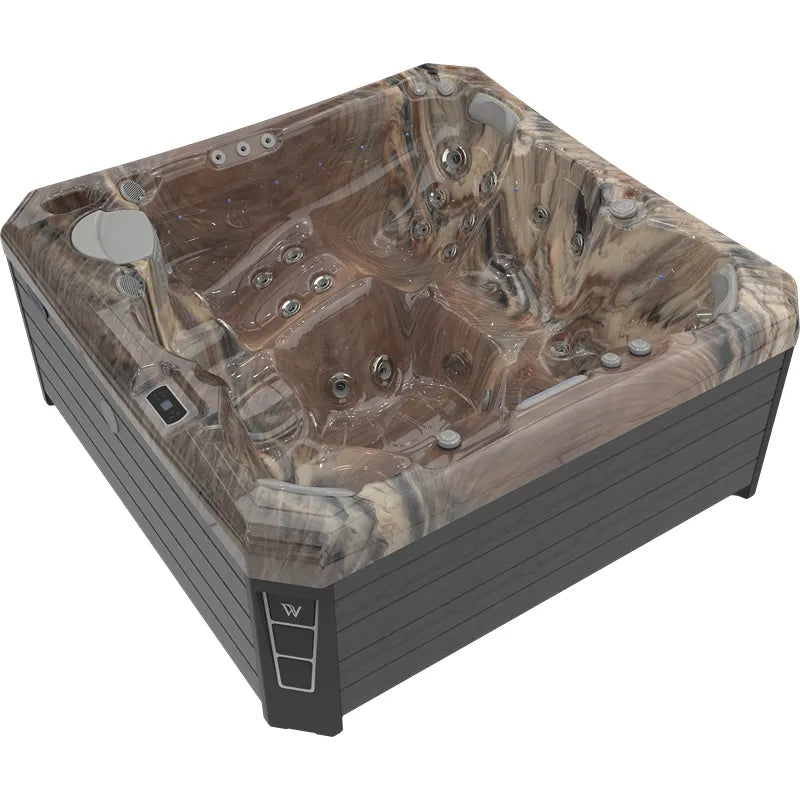 Whirlpool 6 Personen winterfest Outdoor Reluxis Malaga Life Wellis für den Garten kaufen viereckig bran marmoriert