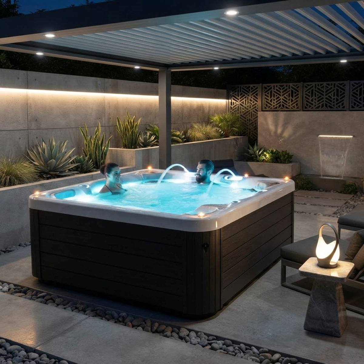 Whirlpool Outdoor 6 Personen winterfest mit Abdeckung kaufen für den Garten auf der Terrasse Ideen draußen ganzjährig Preise Kosten Angebot mit Wärmepumpe eckig Komplettset