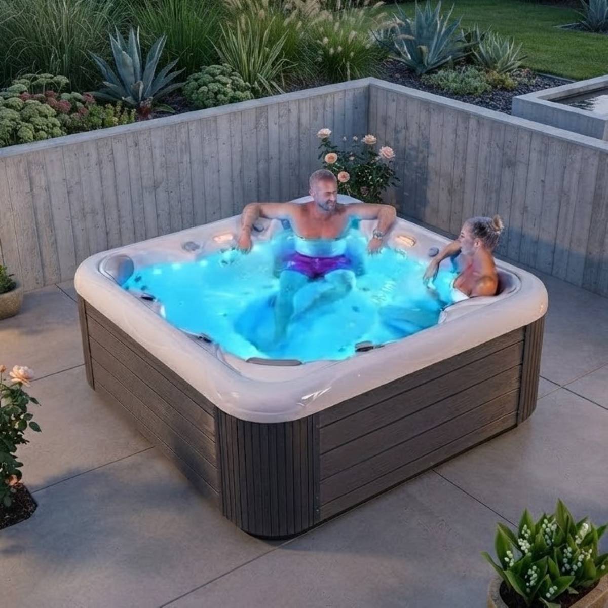 Whirlpool für den Garten kaufen winterfest 2-4-6 Personen eckig auf der Terrasse draußen ganzjährig Kosten Preise Angebote mit Abdeckung mit Wärmepumpe