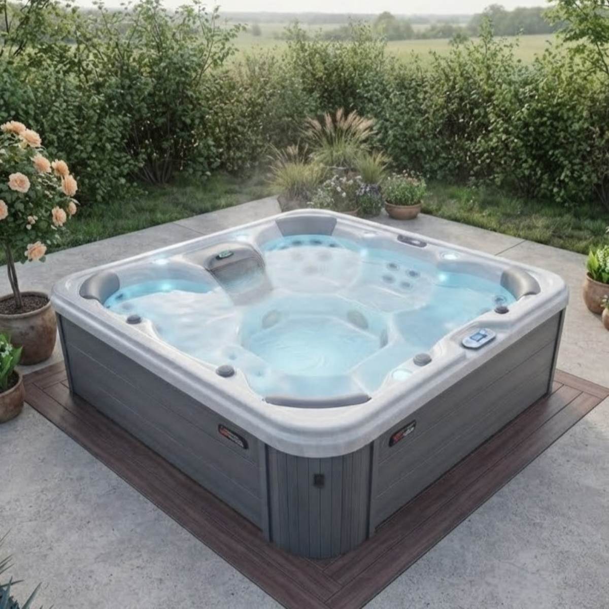 Whirlpool für den Garten kaufen winterfest 2-4-6 Personen eckig auf der Terrasse draußen ganzjährig Kosten Preise Angebote mit Abdeckung mit Wärmepumpe