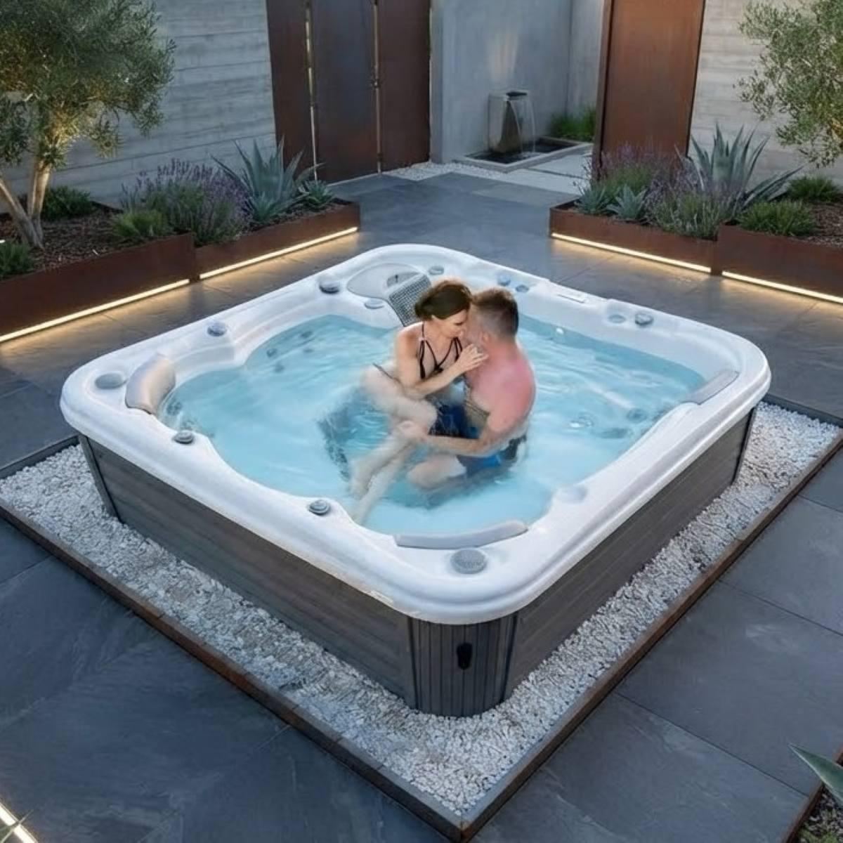 Whirlpool kaufen in der Näher Outdoor winterfest 2-4-6 Personen 4 eckig auf der Terrasse draußen ganzjährig Kosten Angebote mit Abdeckung mit Wärmepumpe