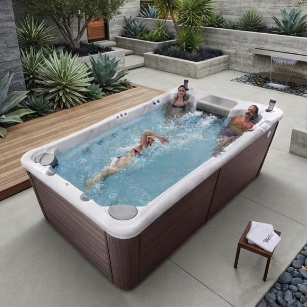 Whirlpool mit Gegenstromanlage Preis zum Schwimmen Outdoor klein oder groß für den Garten Swimspa freistehend Stuttgart München Wien Graz Linz Wels