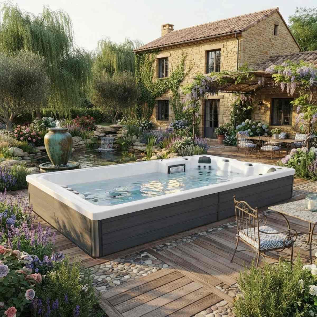Whirlpool mit Gegenstromanlage Preis zum Schwimmen Outdoor klein oder groß für den Garten Swimspa teilversenkt Bodeneinbau eingelassen Frankfurt Linz